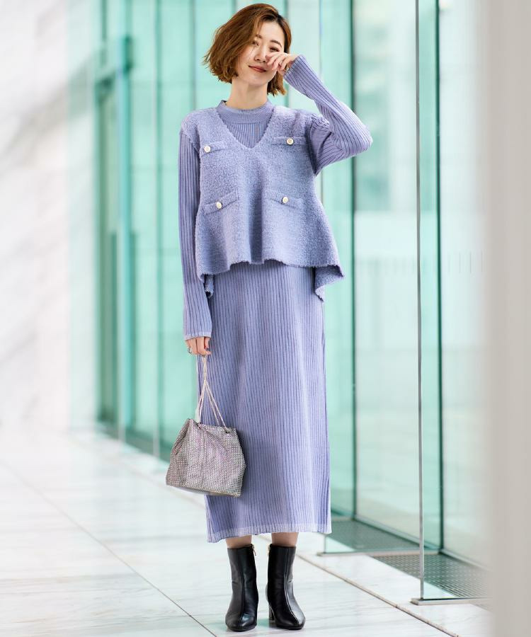【2点SET/体型カバー】一枚で決まる、ペプラムベスト×ニットワンピース11
