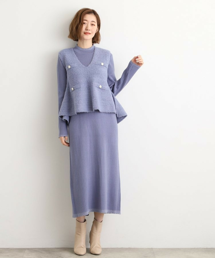 【2点SET/体型カバー】一枚で決まる、ペプラムベスト×ニットワンピース15