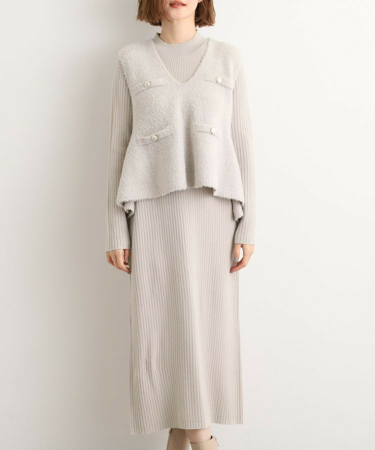 【2点SET/体型カバー】一枚で決まる、ペプラムベスト×ニットワンピース17