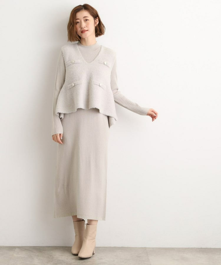 【2点SET/体型カバー】一枚で決まる、ペプラムベスト×ニットワンピース4