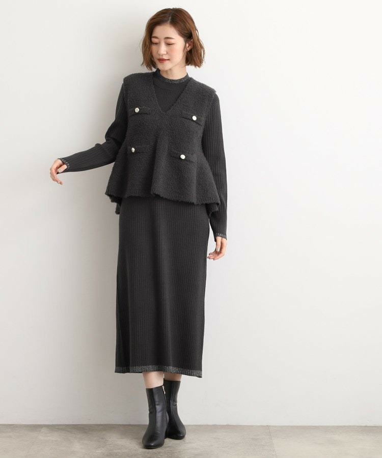 【2点SET/体型カバー】一枚で決まる、ペプラムベスト×ニットワンピース9