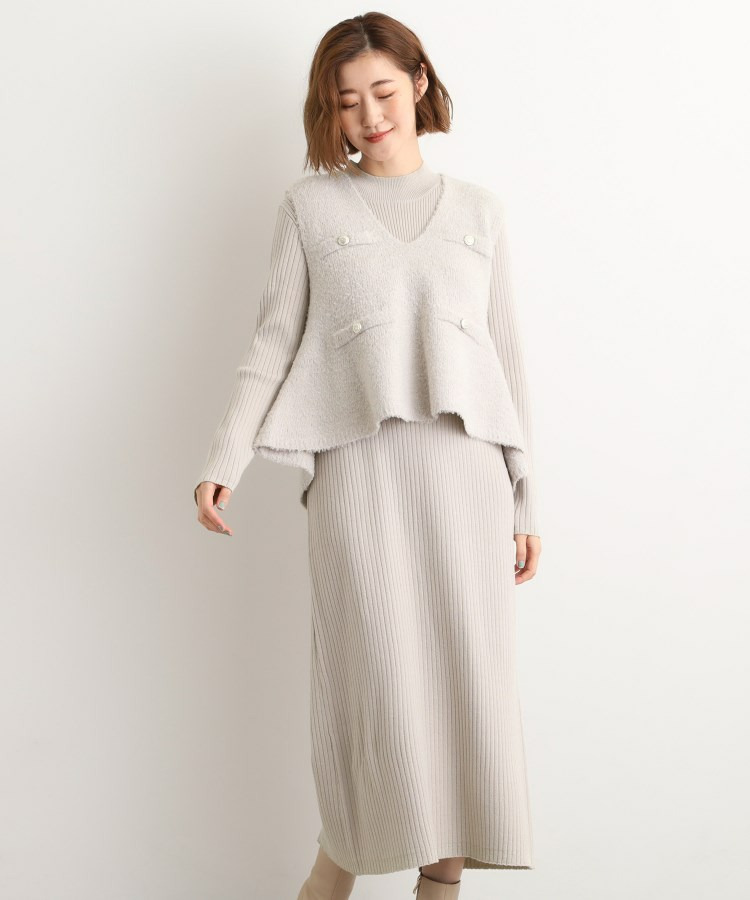 【2点SET/体型カバー】一枚で決まる、ペプラムベスト×ニットワンピース1