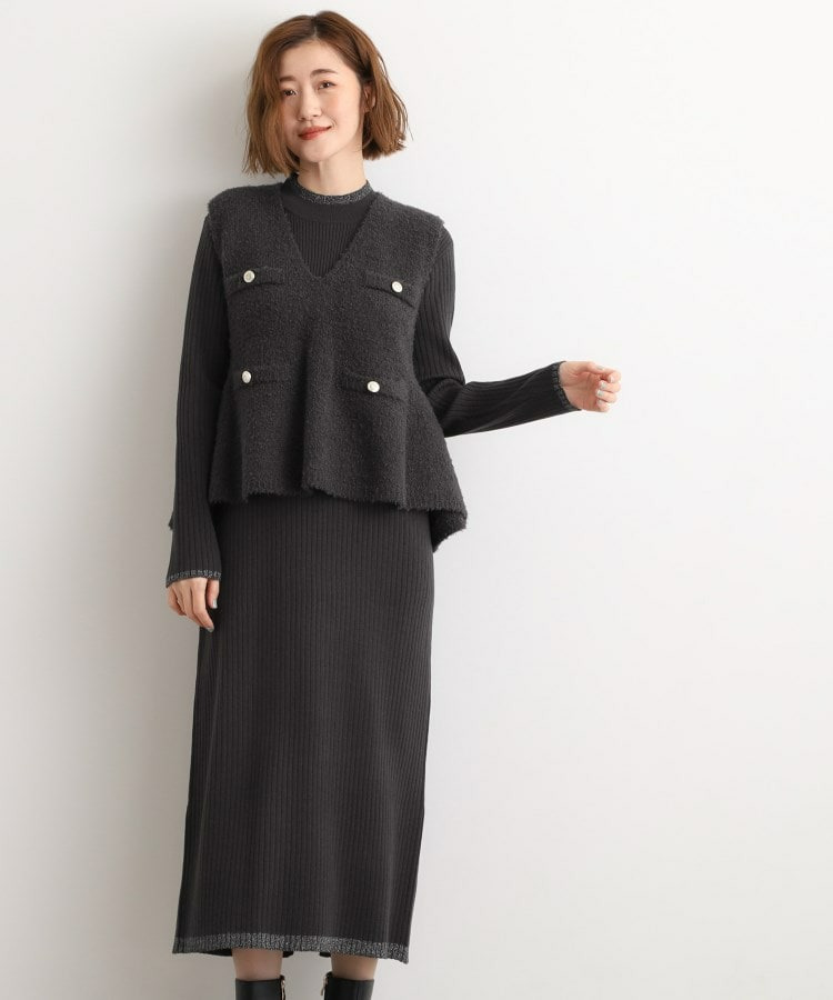 【2点SET/体型カバー】一枚で決まる、ペプラムベスト×ニットワンピース1