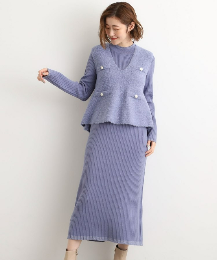 【2点SET/体型カバー】一枚で決まる、ペプラムベスト×ニットワンピース1