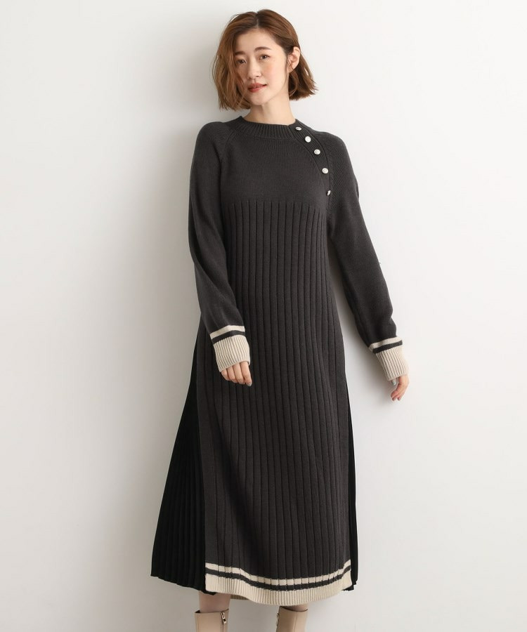 【選べる着丈】配色サイドプリーツニットワンピース1