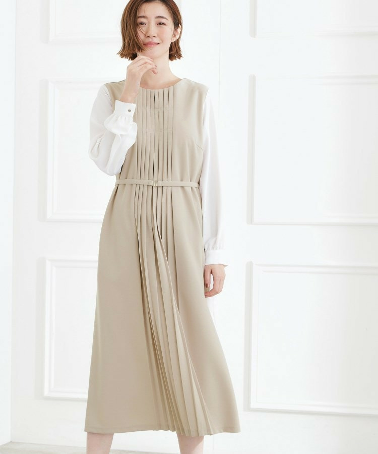 【手洗いOK】フロントプリーツ袖コンシャスワンピース1