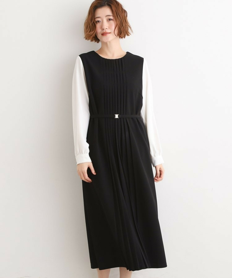 【手洗いOK】フロントプリーツ袖コンシャスワンピース1
