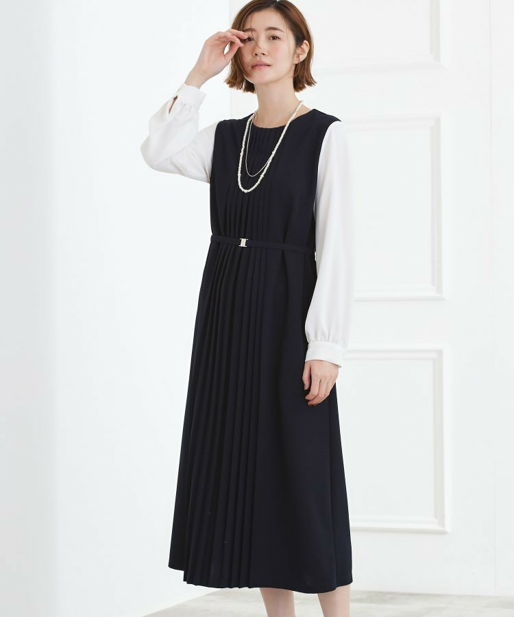 【手洗いOK】フロントプリーツ袖コンシャスワンピース1