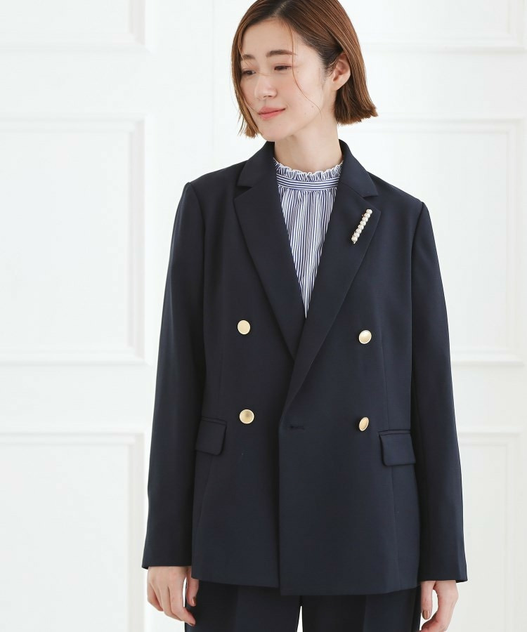 【マシンウォッシュ/防シワ】ダブルテーラードジャケット【着回しカセット】