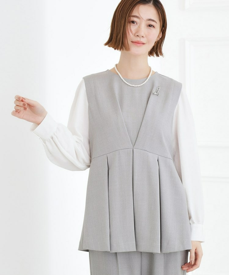 【マシンウォッシュ/防シワ】袖ドッキングペプラムブラウス【着回しカセット】