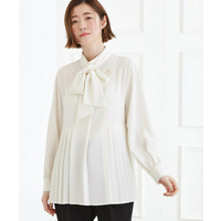 【マシンウォッシュ/防シワ/UVカット】裾プリーツ取り外しボウタイブラウス