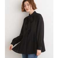 【マシンウォッシュ/防シワ/UVカット】裾プリーツ取り外しボウタイブラウス