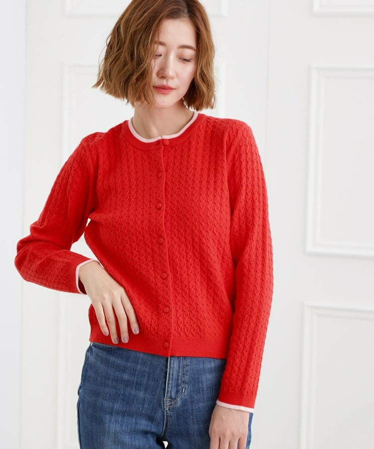 ミニケーブルクルーネックカーディガン1