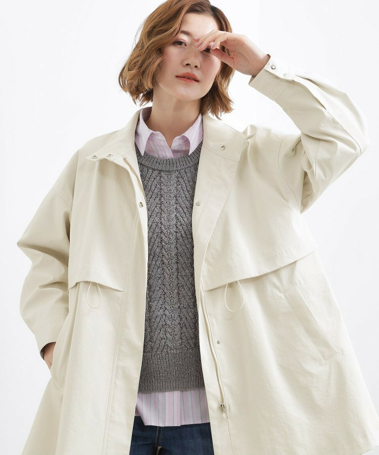 【撥水/シルエット2WAY】羽織るだけでサマになる、スタンドネックテントラインコート2