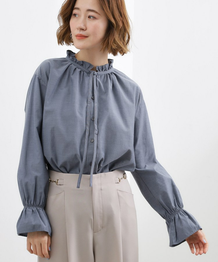 フリルカラーリボンブラウス
