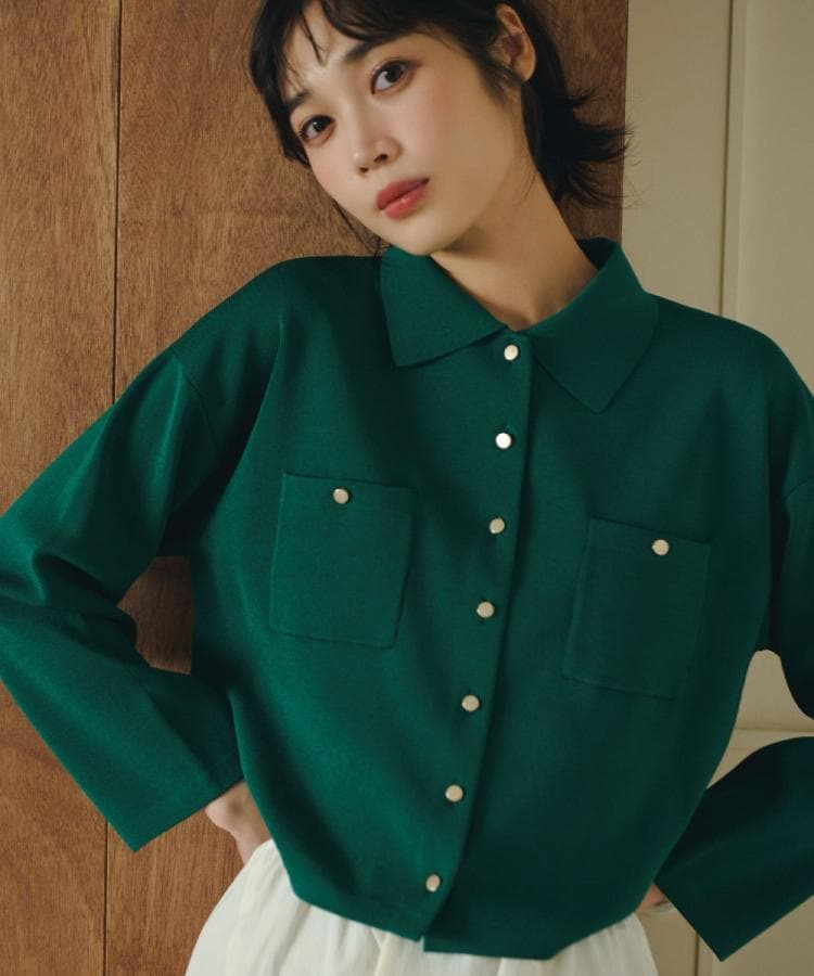 コットンブレンド襟付きカーディガン