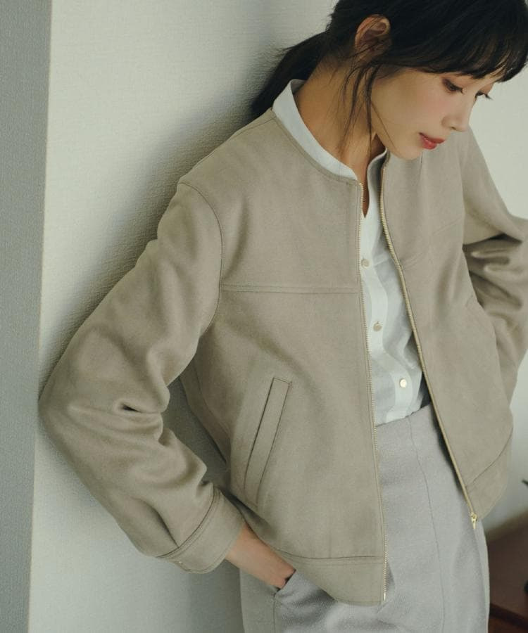 スエードライク ノーカラーブルゾン