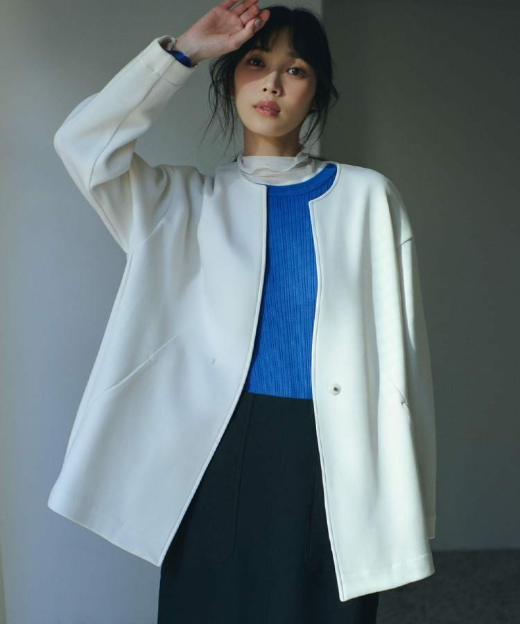 ダンボールジャージ ノーカラーミドルコート