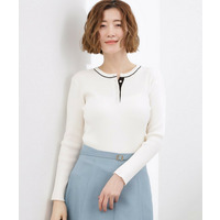 バイカラー ヘンリーネックリブニット