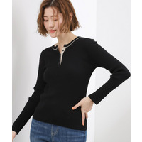 バイカラー ヘンリーネックリブニット