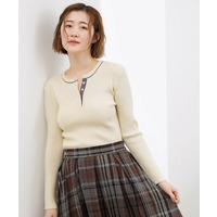 バイカラー ヘンリーネックリブニット