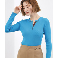 バイカラー ヘンリーネックリブニット