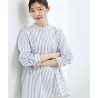 【体型カバー】ウエストタック スタンドネックシャツ