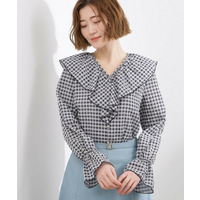 大人の華やぎチェックフリルブラウス