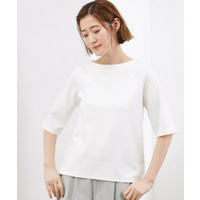 【二の腕カバー/すっきり見え】きちんと素材のボートネックTシャツ