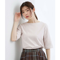 【二の腕カバー/すっきり見え・抗菌防臭/UVカット】きちんと素材のボートネックTシャツ