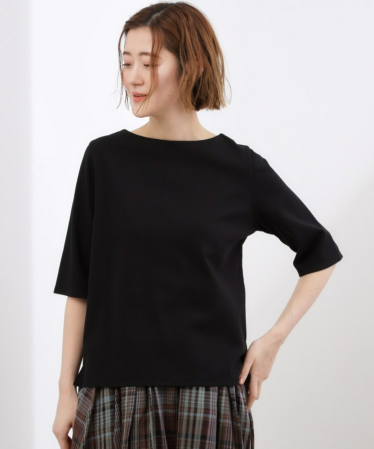 【二の腕カバー/すっきり見え】きちんと素材のボートネックTシャツ10