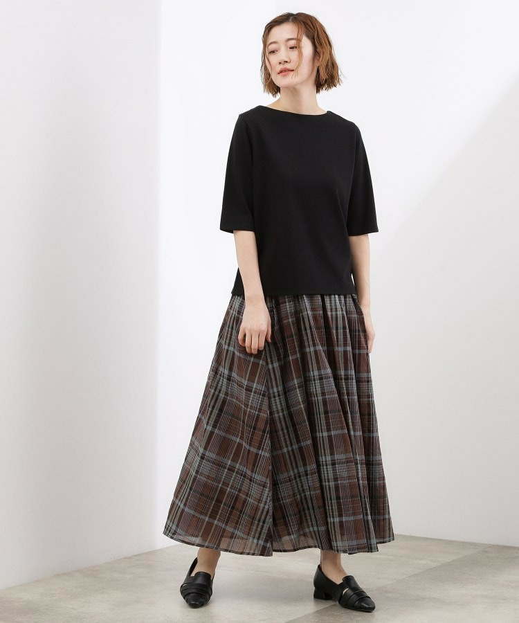 【二の腕カバー/すっきり見え】きちんと素材のボートネックTシャツ12