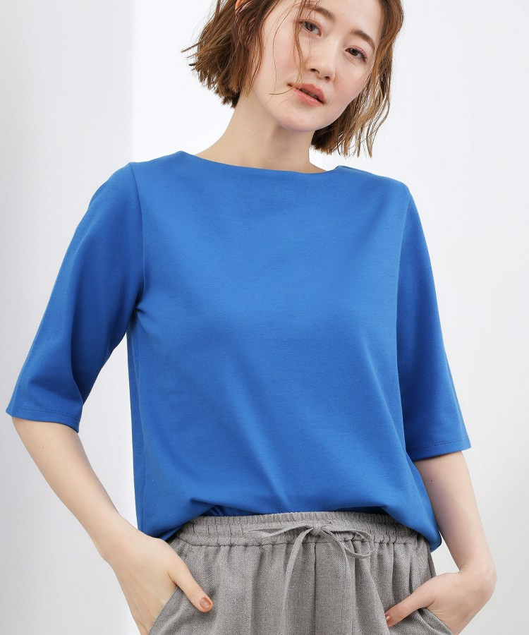 【二の腕カバー/すっきり見え】きちんと素材のボートネックTシャツ14