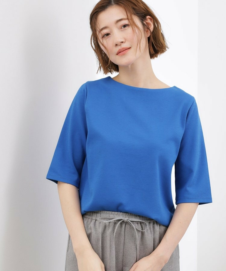 【二の腕カバー/すっきり見え】きちんと素材のボートネックTシャツ15