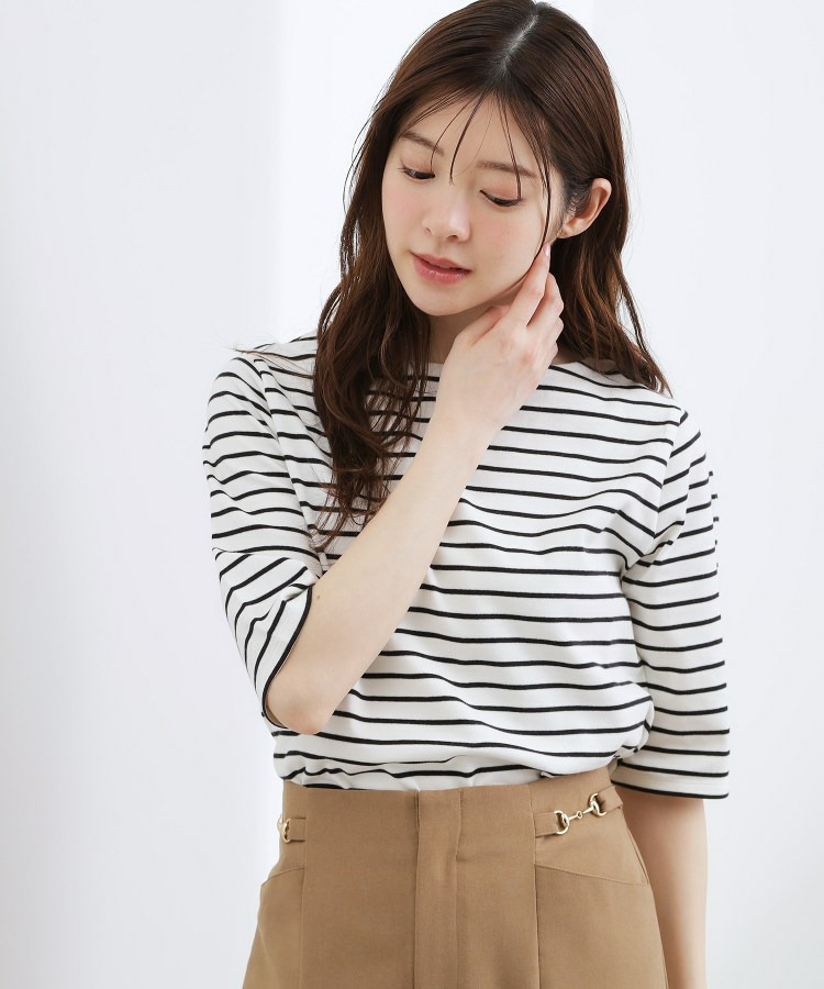 【二の腕カバー/すっきり見え】きちんと素材のボートネックTシャツ18