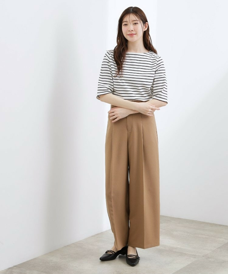 【二の腕カバー/すっきり見え】きちんと素材のボートネックTシャツ20