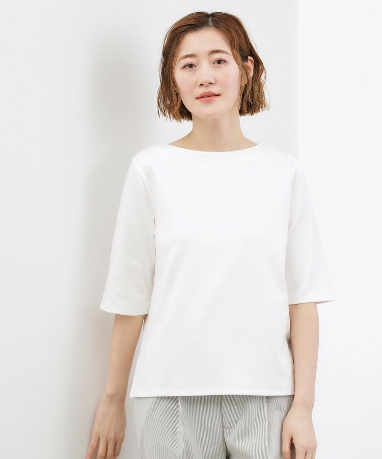 【二の腕カバー/すっきり見え】きちんと素材のボートネックTシャツ3
