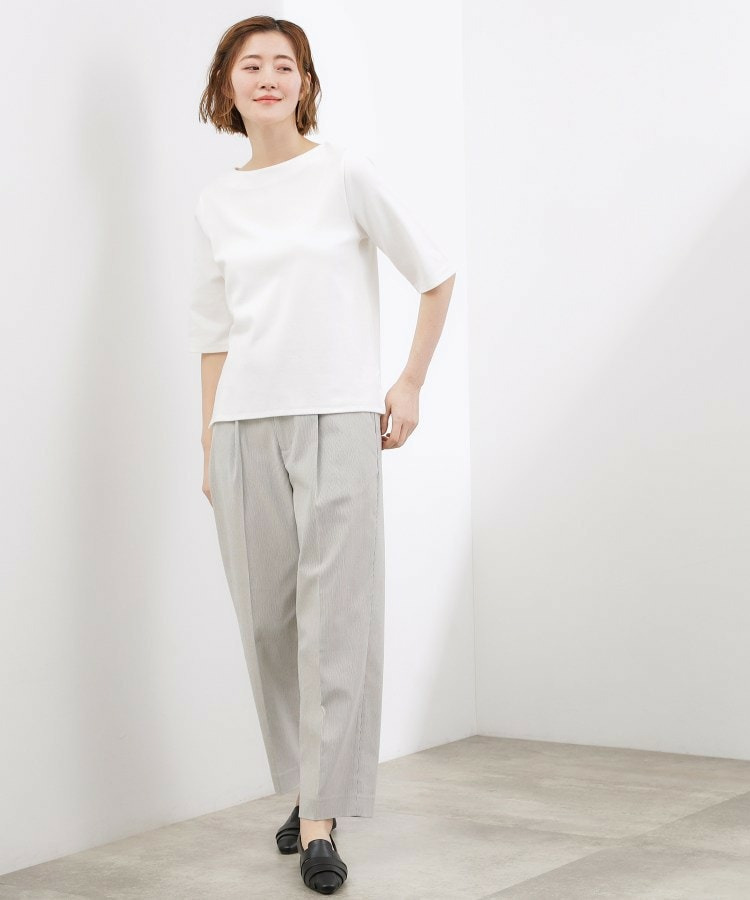 【二の腕カバー/すっきり見え】きちんと素材のボートネックTシャツ4