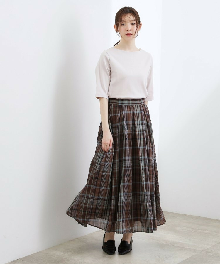 【二の腕カバー/すっきり見え】きちんと素材のボートネックTシャツ7