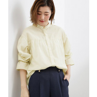【貴島明日香さん着用／イージーケア／接触冷感】麻ブレンドスタンドギャザーシャツ