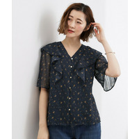 フラワープリント カットジャカードブラウス