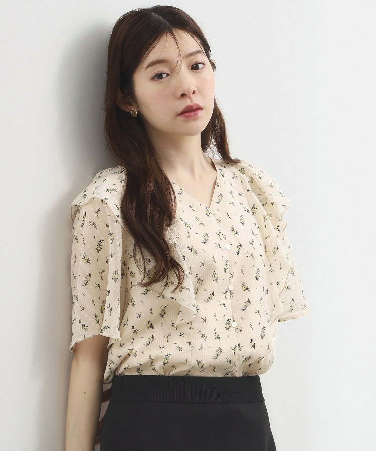 フラワープリント カットジャカードブラウス1