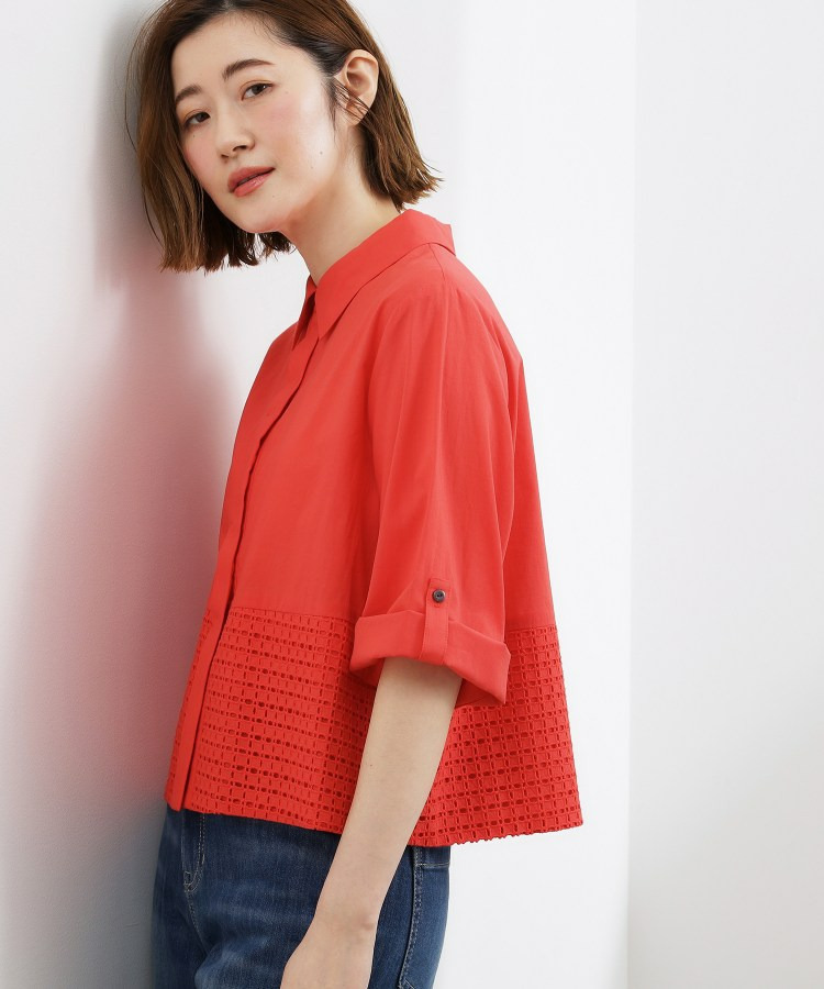 レースドッキング ロールアップシャツ