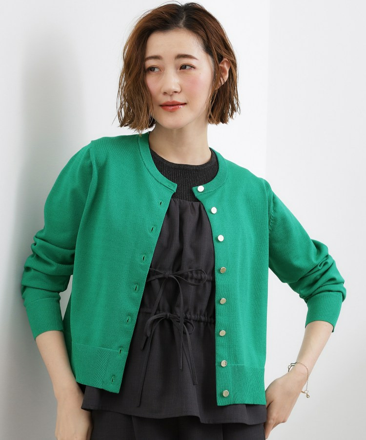 【UVカット/洗濯機で洗える】メタルボタンクルーネックカーディガン