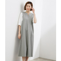 高評価！【体型カバー/洗える】袖布帛ポンチワンピース