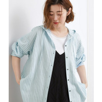 ストライプ フーディシャツ