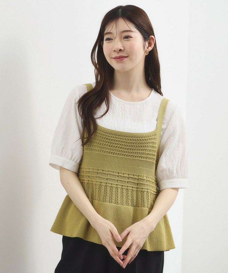 透かし編み切替ニットビスチェ×ブラウスセット