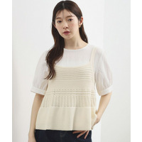 透かし編み切替ニットビスチェ×ブラウスセット