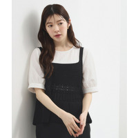 透かし編み切替ニットビスチェ×ブラウスセット