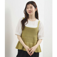 透かし編み切替ニットビスチェ×ブラウスセット